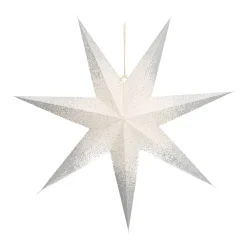 Papierstern, Weiß, Mit Silberglitzer & Lochmuster, 60 Cm
