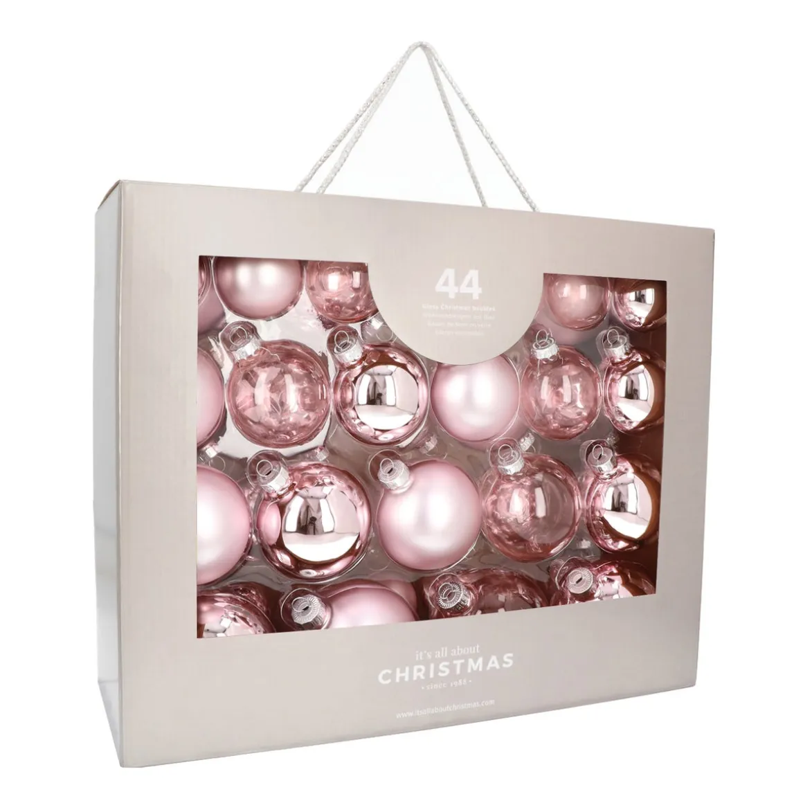 Romantisches Hellrosa Weihnachtskugel-Set 44 Stück In Praktischer Box