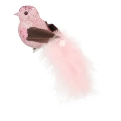 Rosa Vogel Auf Klammer Mit Daunenfedern