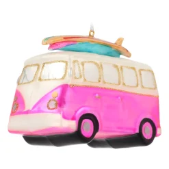 Rosafarbener Retro Weihnachtsanhänger "Hippie Bus"