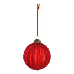 Rote Craquelé-Weihnachtskugel Im Vintage-Look Mit Glitzerlinien