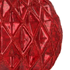 Rote Craquelé-Weihnachtskugel Mit Relief Und Glitzer