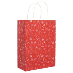 Rotes Geschenktäschchen Mit Fröhlichen Weihnachtsfiguren