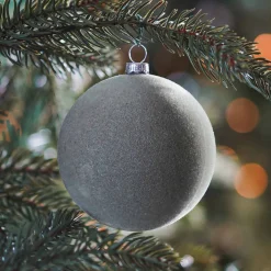 Samt Weihnachtskugel Cottage Green, Kunststoff, 8 Cm