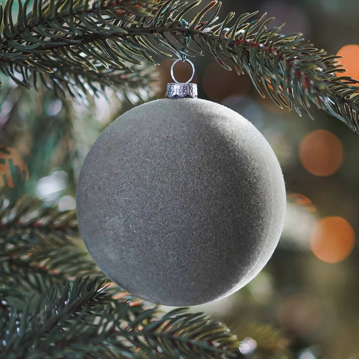 Samt Weihnachtskugel Cottage Green, Kunststoff, 8 Cm