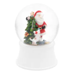 Schneekugel Mit Spieluhr Weihnachtsmann Mit Hund, Weiß, Glas, 15 Cm