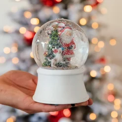 Schneekugel Mit Spieluhr Weihnachtsmann Mit Hund, Weiß, Glas, 15 Cm