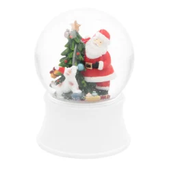 Schneekugel Mit Spieluhr Weihnachtsmann Mit Hund, Weiß, Glas, 15 Cm