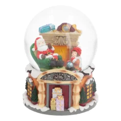 Schneekugel Weihnachtsmann Am Kamin, Mit Spieluhr, 14 Cm