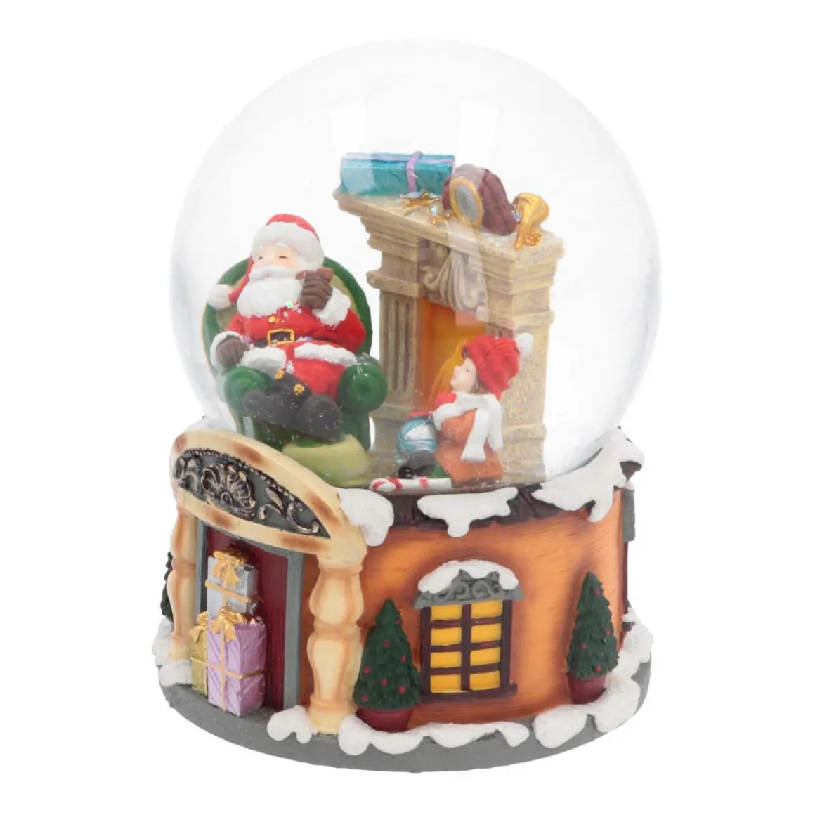 Schneekugel Weihnachtsmann Am Kamin, Mit Spieluhr, 14 Cm