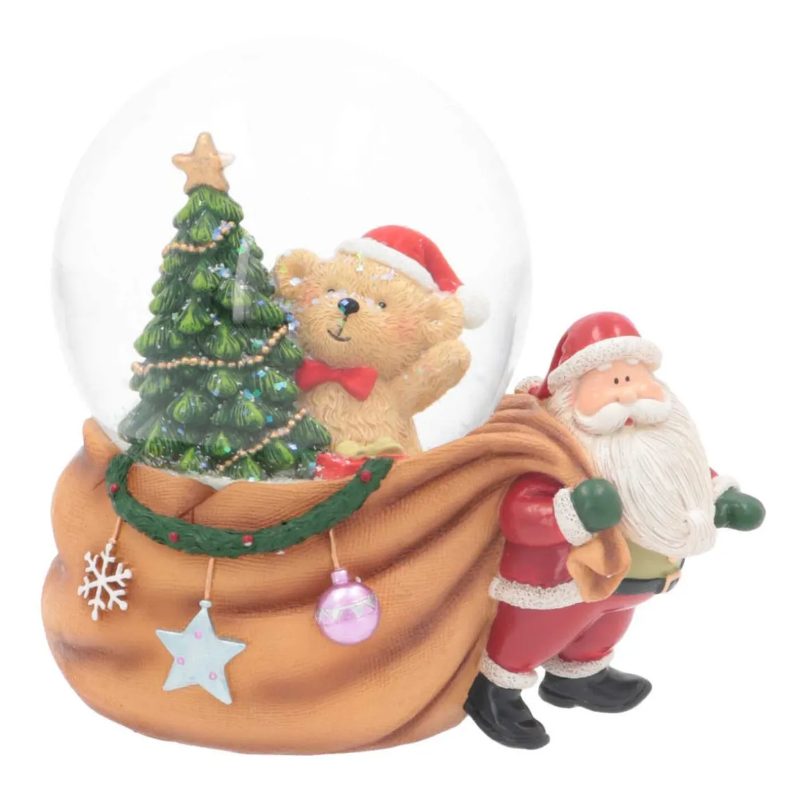 Schneekugel Weihnachtsmann Zieht Sack, Mit Spieluhr, Ø 10 Cm