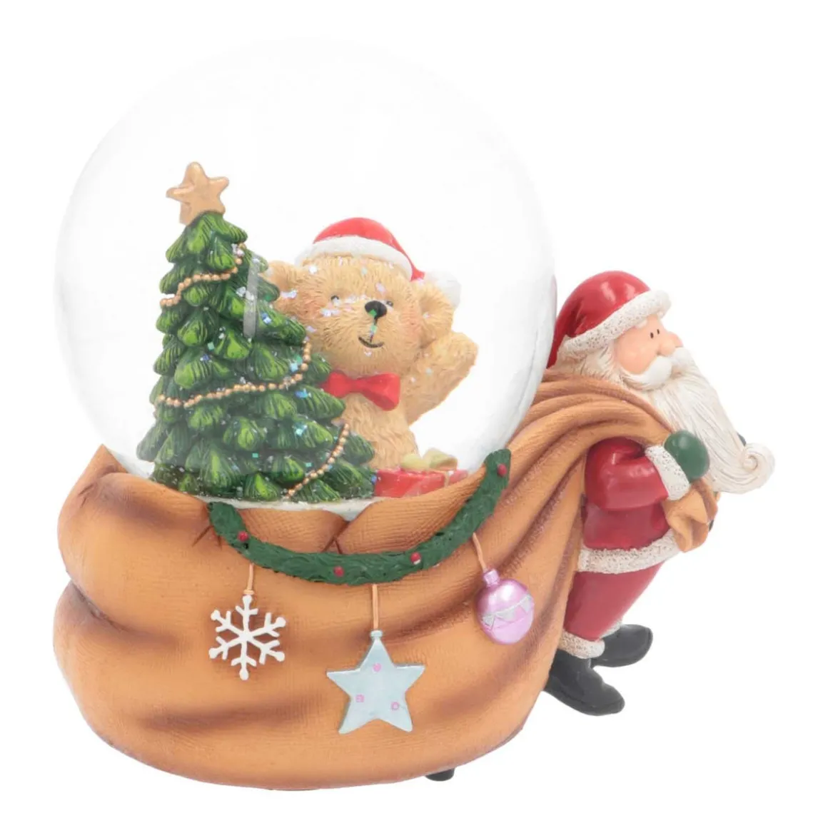 Schneekugel Weihnachtsmann Zieht Sack, Mit Spieluhr, Ø 10 Cm