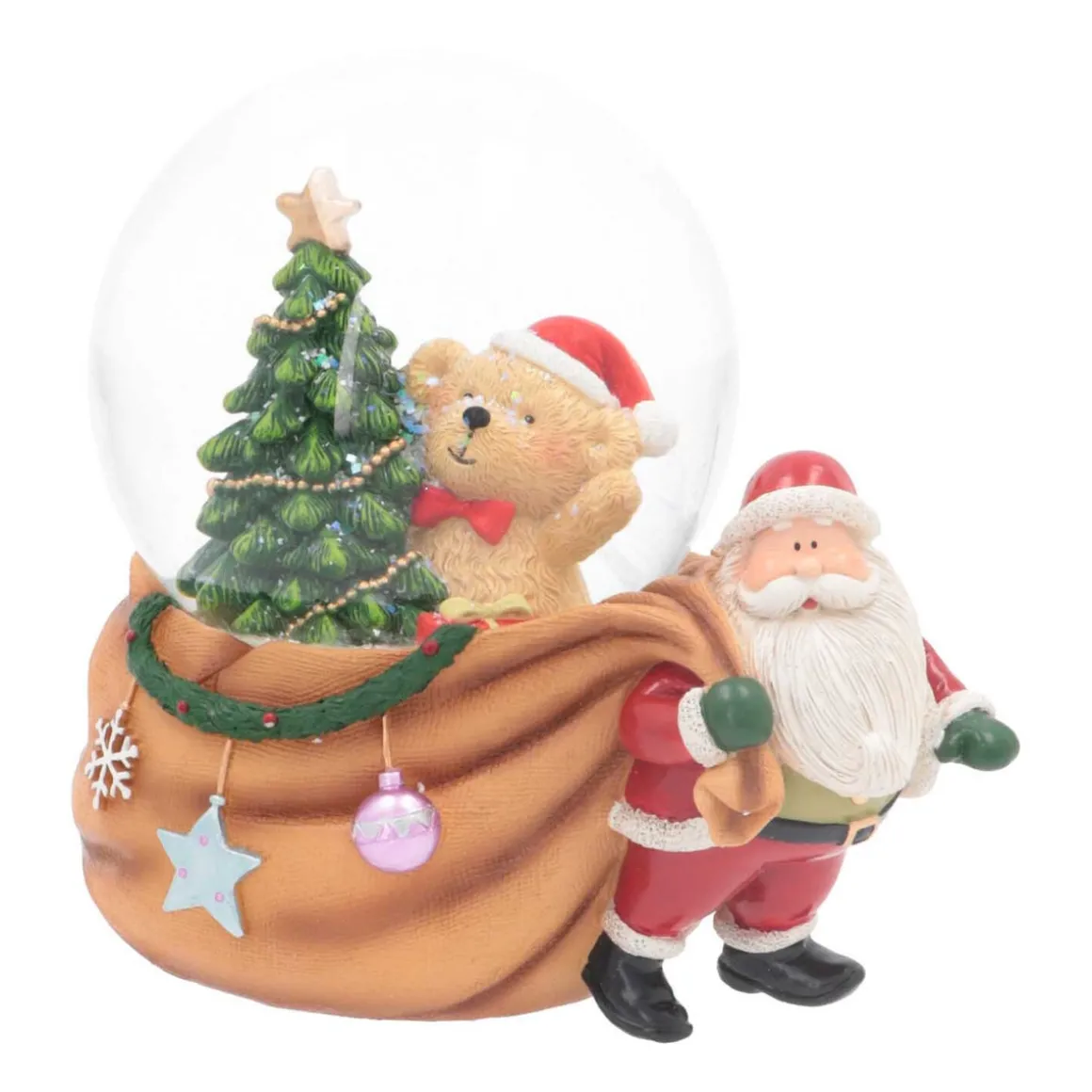 Schneekugel Weihnachtsmann Zieht Sack, Mit Spieluhr, Ø 10 Cm