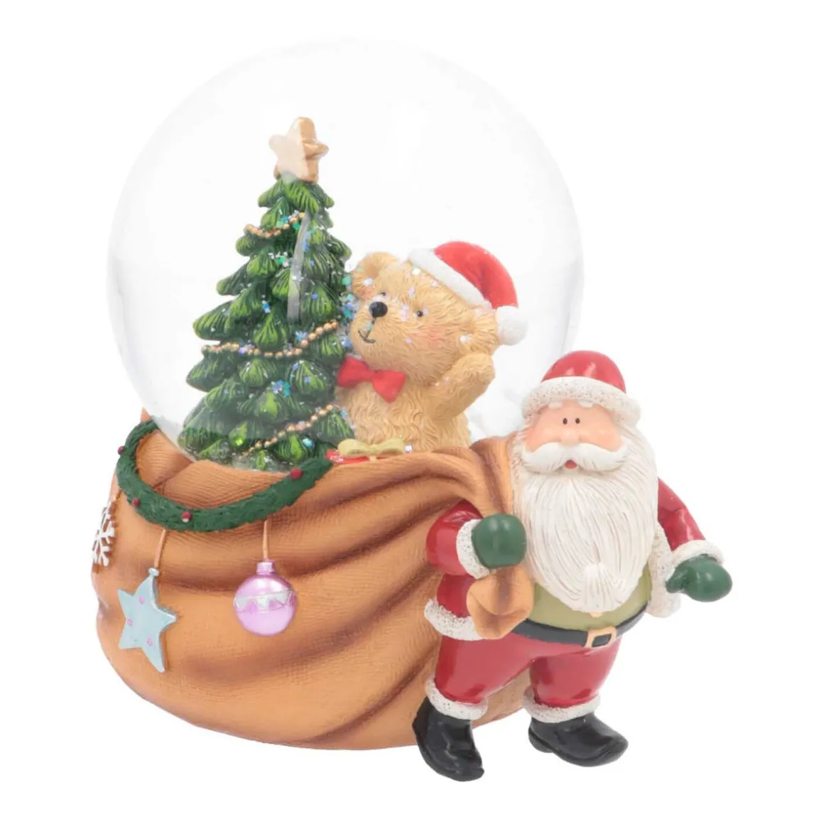 Schneekugel Weihnachtsmann Zieht Sack, Mit Spieluhr, Ø 10 Cm