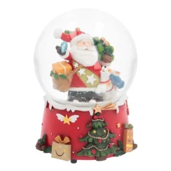 Schneekugel Weihnachtsmann Mit Hund, Mit Spieluhr, Ø 10 Cm