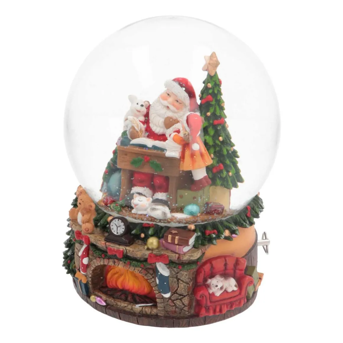 Schneekugel Weihnachtsmann Am Schreibtisch, Mit Spieluhr, Ø 14,5 Cm