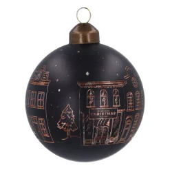 Schwarze Weihnachtskugel Mit Häuschen-Motiv