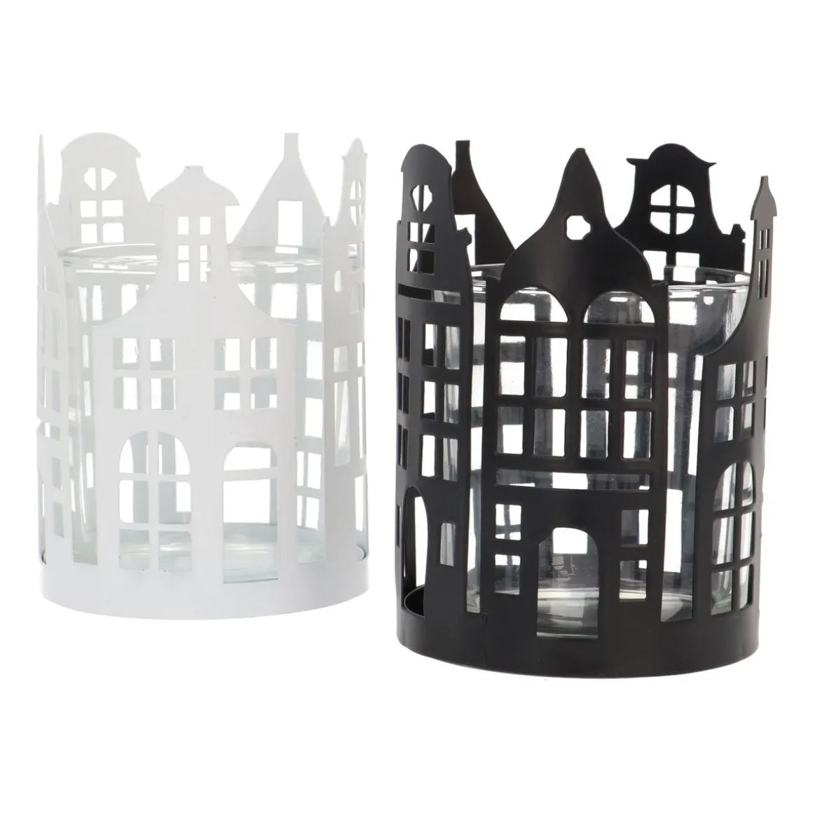 Schwarzer Teelichthalter Mit Grachtenhäusern