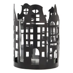 Schwarzer Teelichthalter Mit Grachtenhäusern