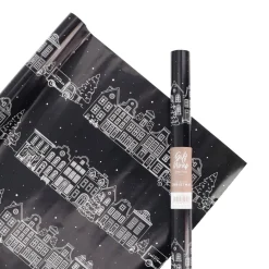 Schwarzes Geschenkpapier Auf Rolle Mit Illustrationen