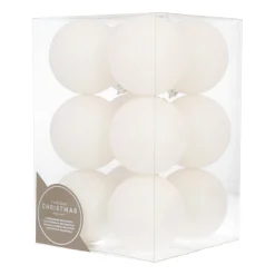 Set Von 12 Weißen Irisierenden Weihnachtskugeln In Box