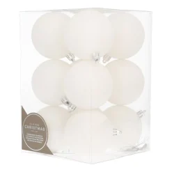 Set Von 12 Weißen Weihnachtskugeln Mit Glitzer In Box