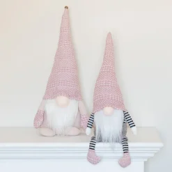 Sitzender Weihnachtswichtel, Rosa-grau, Stoff, 45 Cm