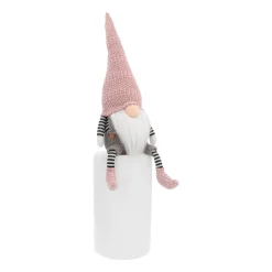 Sitzender Weihnachtswichtel, Rosa-grau, Stoff, 45 Cm