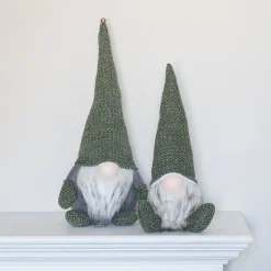 Sitzender Weihnachtswichtel, Grün, Stoff, 33 Cm