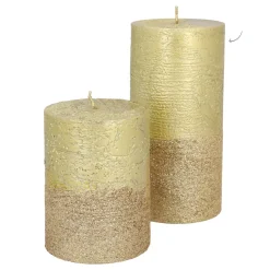 Stumpenkerze, Altgold Metallic, Paraffin, 15 Cm