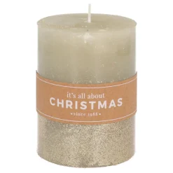 Stumpenkerze, Cottage Green Mit Goldenem Glitzer, Paraffin, 10 Cm