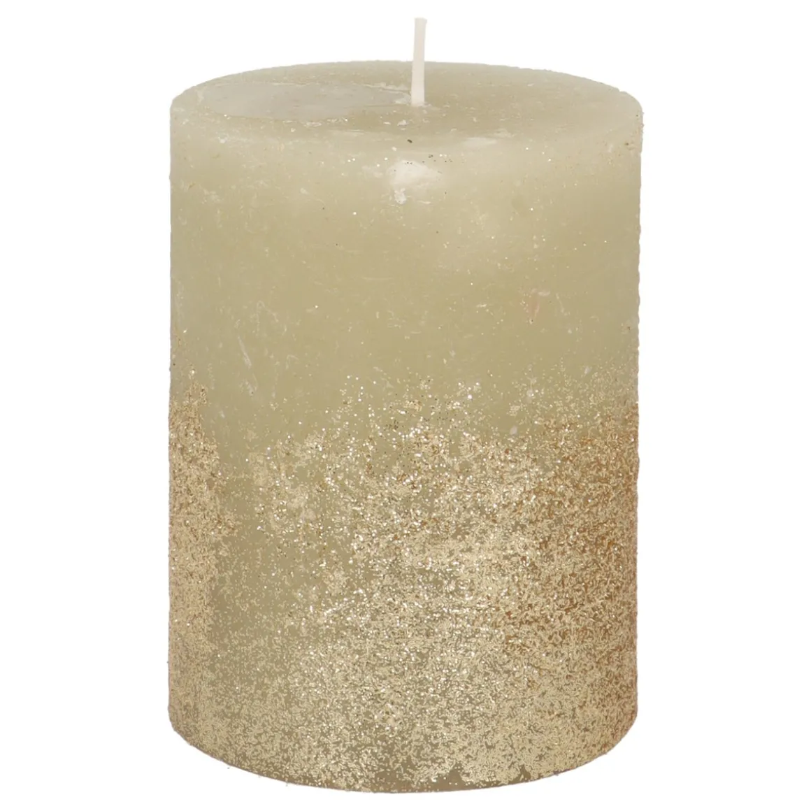 Stumpenkerze, Cottage Green Mit Goldenem Glitzer, Paraffin, 10 Cm