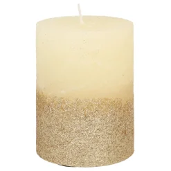 Stumpenkerze, Elfenbein Mit Goldenem Glitzer, Paraffin, 10 Cm