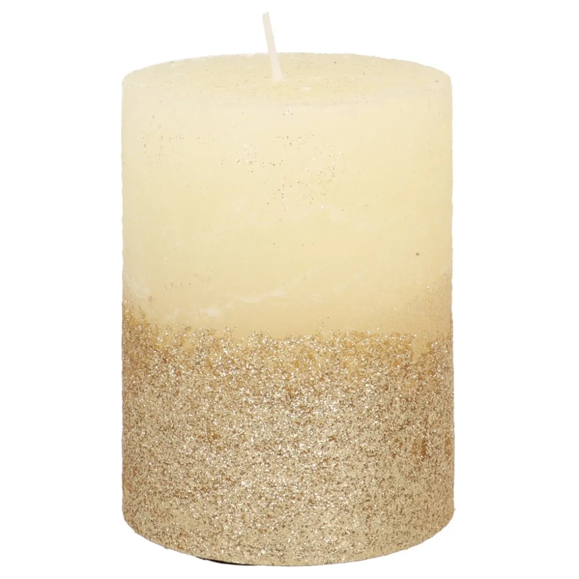 Stumpenkerze, Elfenbein Mit Goldenem Glitzer, Paraffin, 10 Cm