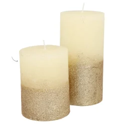 Stumpenkerze, Elfenbein Mit Goldenem Glitzer, Paraffin, 10 Cm