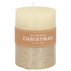 Stumpenkerze, Elfenbein Mit Goldenem Glitzer, Paraffin, 10 Cm