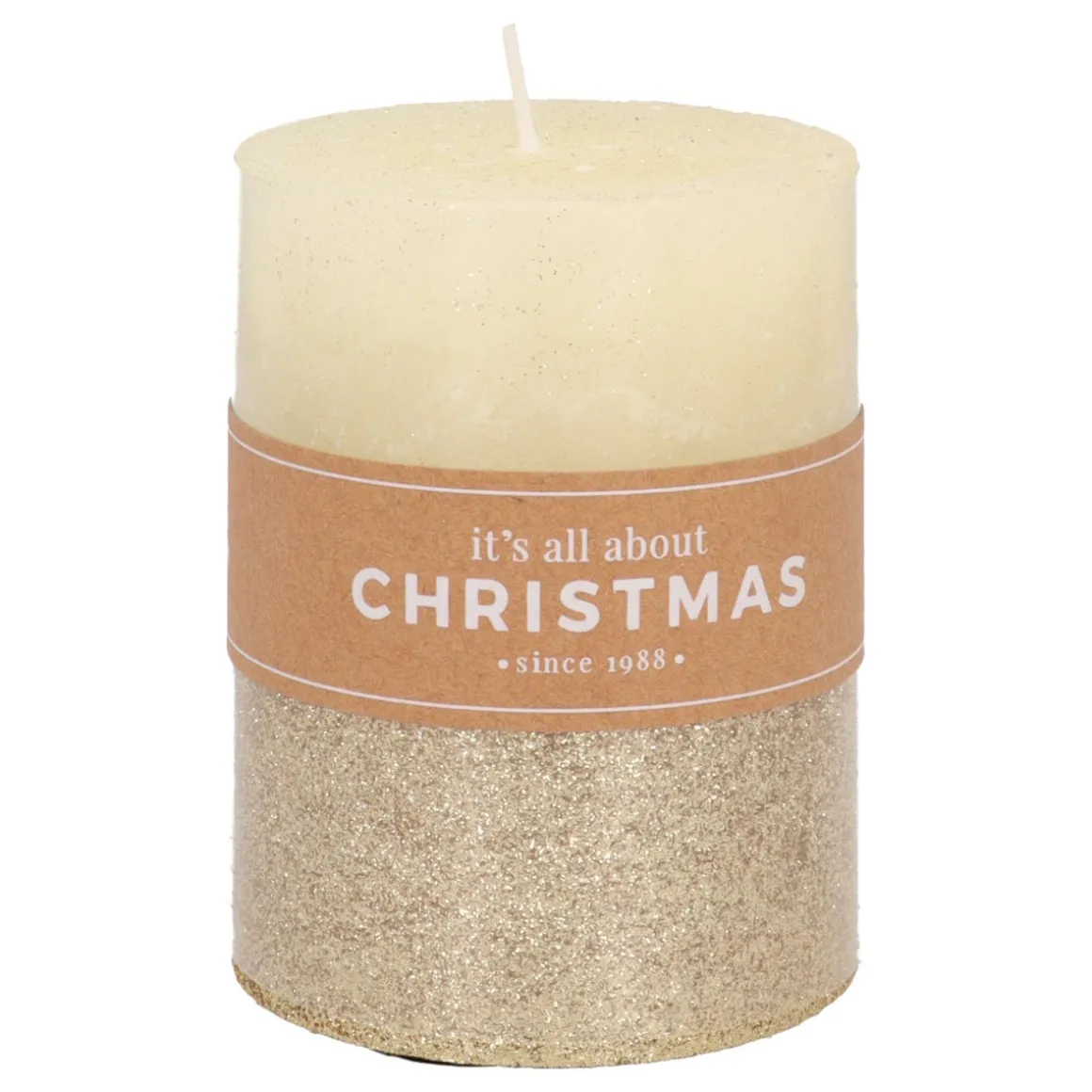 Stumpenkerze, Elfenbein Mit Goldenem Glitzer, Paraffin, 10 Cm