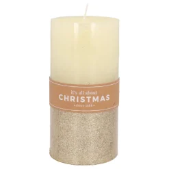 Stumpenkerze, Elfenbein Mit Goldenem Glitzer, Paraffin, 15 Cm