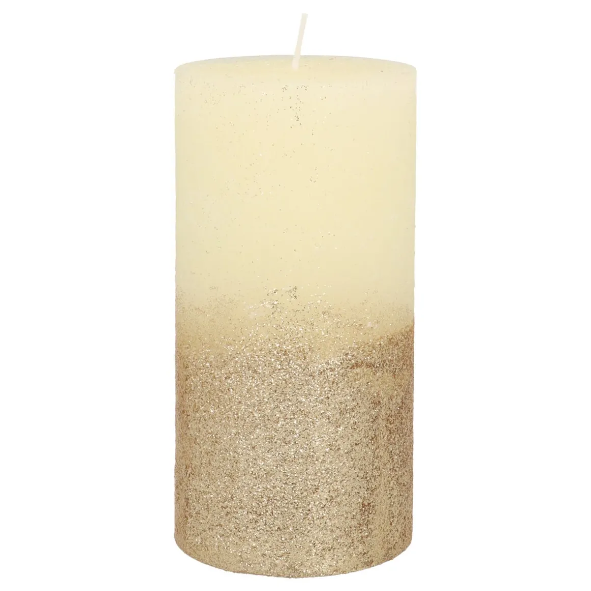 Stumpenkerze, Elfenbein Mit Goldenem Glitzer, Paraffin, 15 Cm