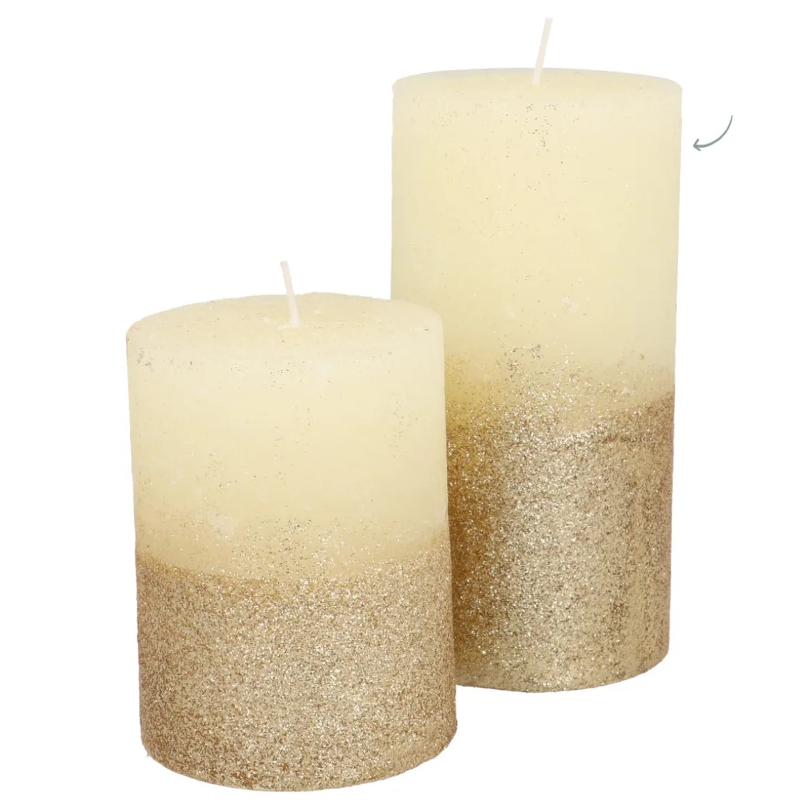 Stumpenkerze, Elfenbein Mit Goldenem Glitzer, Paraffin, 15 Cm