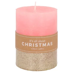 Stumpenkerze, Rosa Mit Goldenem Glitzer, Paraffin, 10 Cm