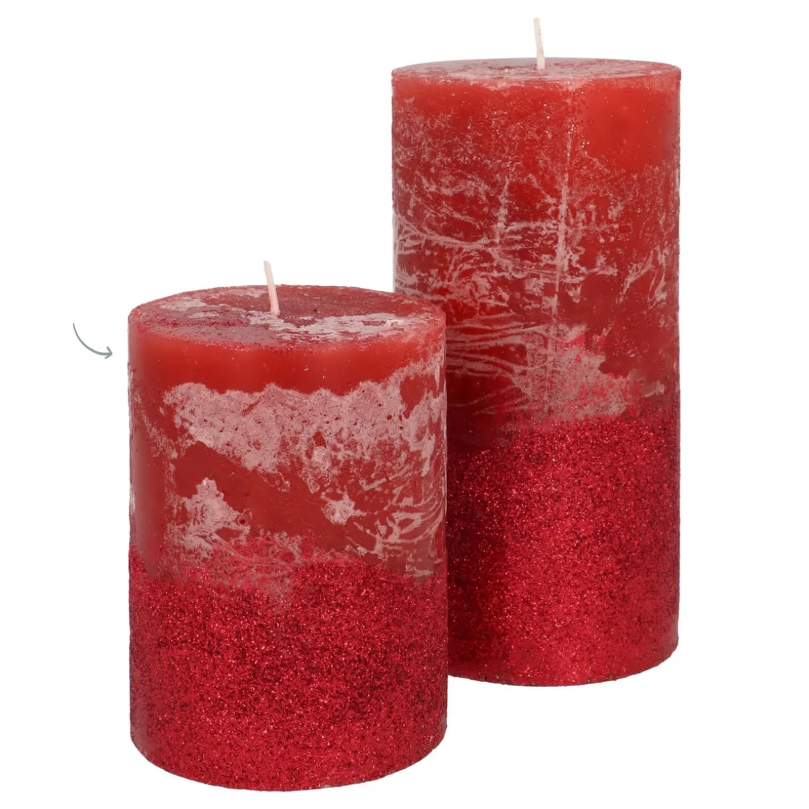 Stumpenkerze, Rot Mit Rotem Glitzer, Paraffin, 10 Cm