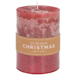 Stumpenkerze, Rot Mit Rotem Glitzer, Paraffin, 10 Cm