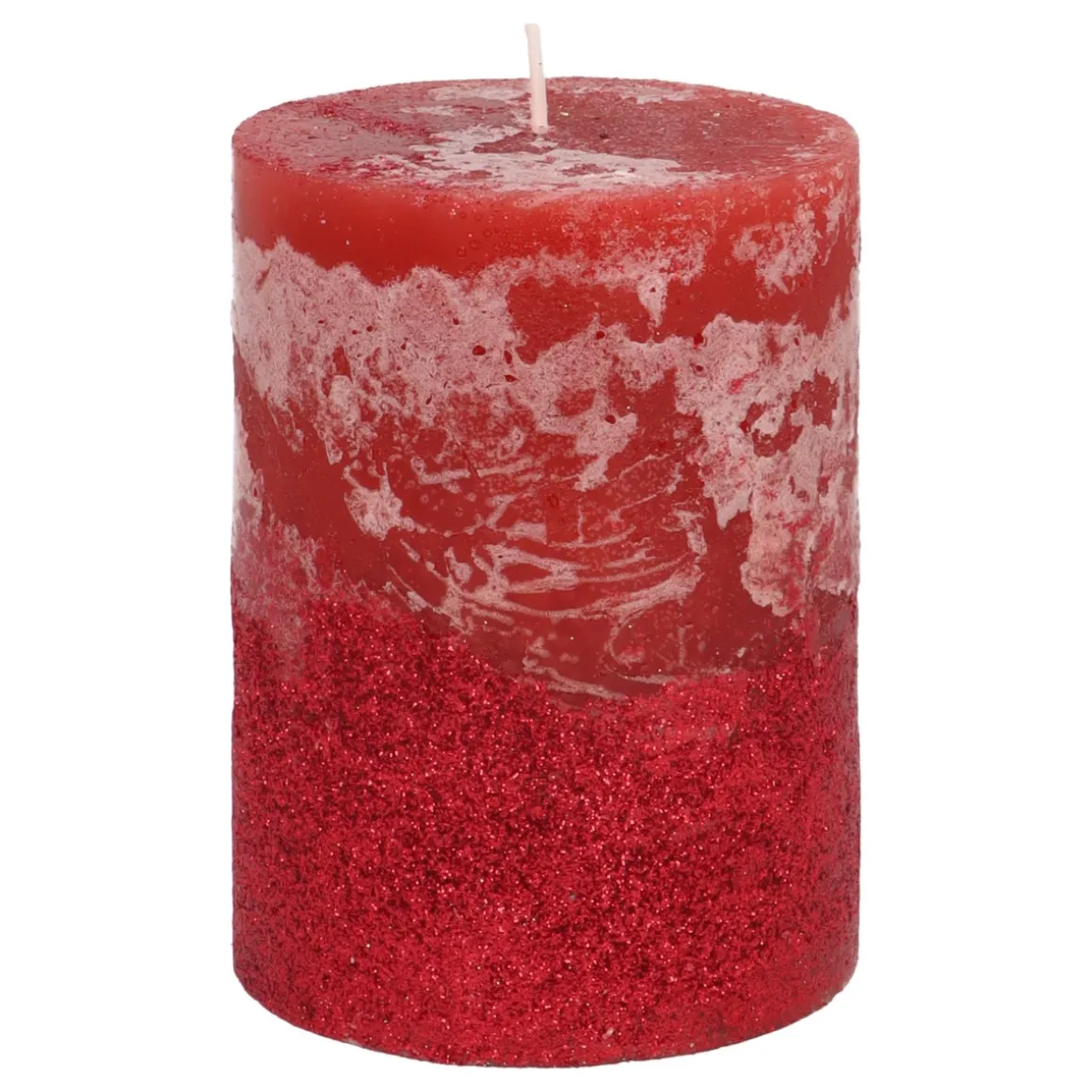 Stumpenkerze, Rot Mit Rotem Glitzer, Paraffin, 10 Cm