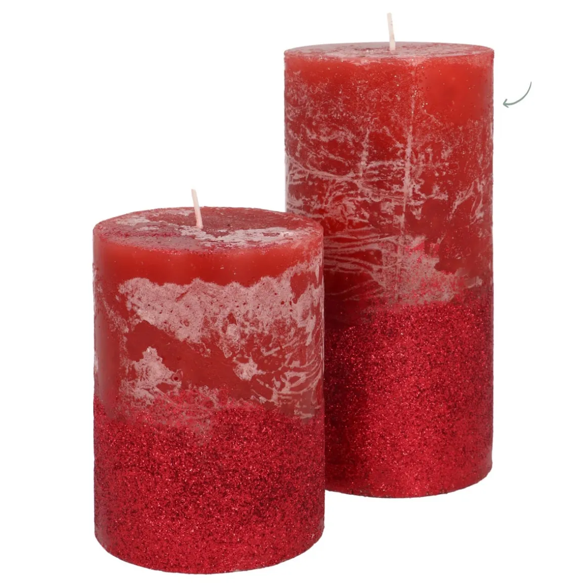 Stumpenkerze, Rot Mit Rotem Glitzer, Paraffin, 15 Cm