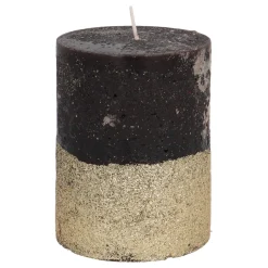 Stumpenkerze, Schwarz Mit Goldenem Glitzer, Paraffin, 10 Cm