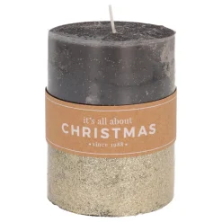 Stumpenkerze, Schwarz Mit Goldenem Glitzer, Paraffin, 10 Cm