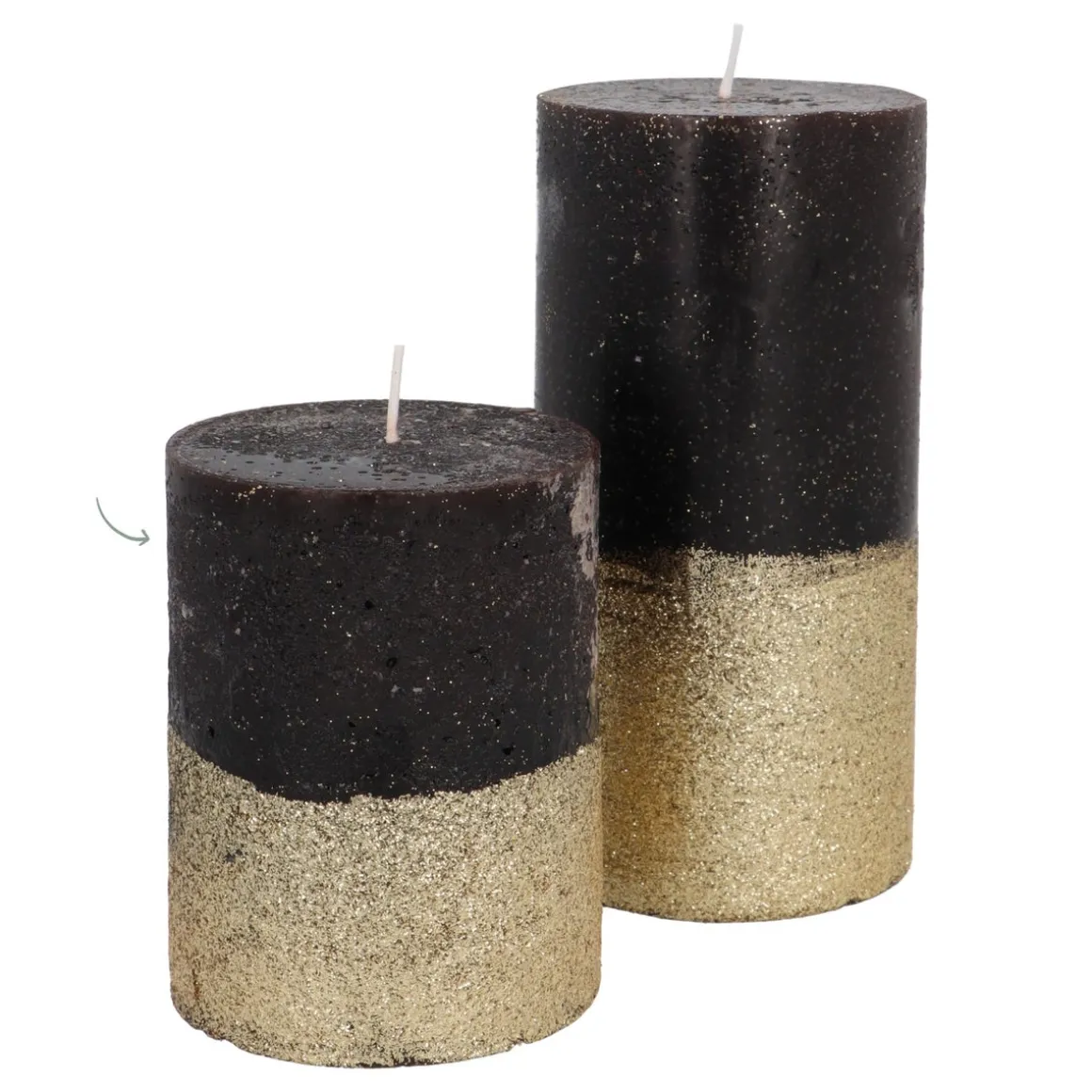 Stumpenkerze, Schwarz Mit Goldenem Glitzer, Paraffin, 10 Cm