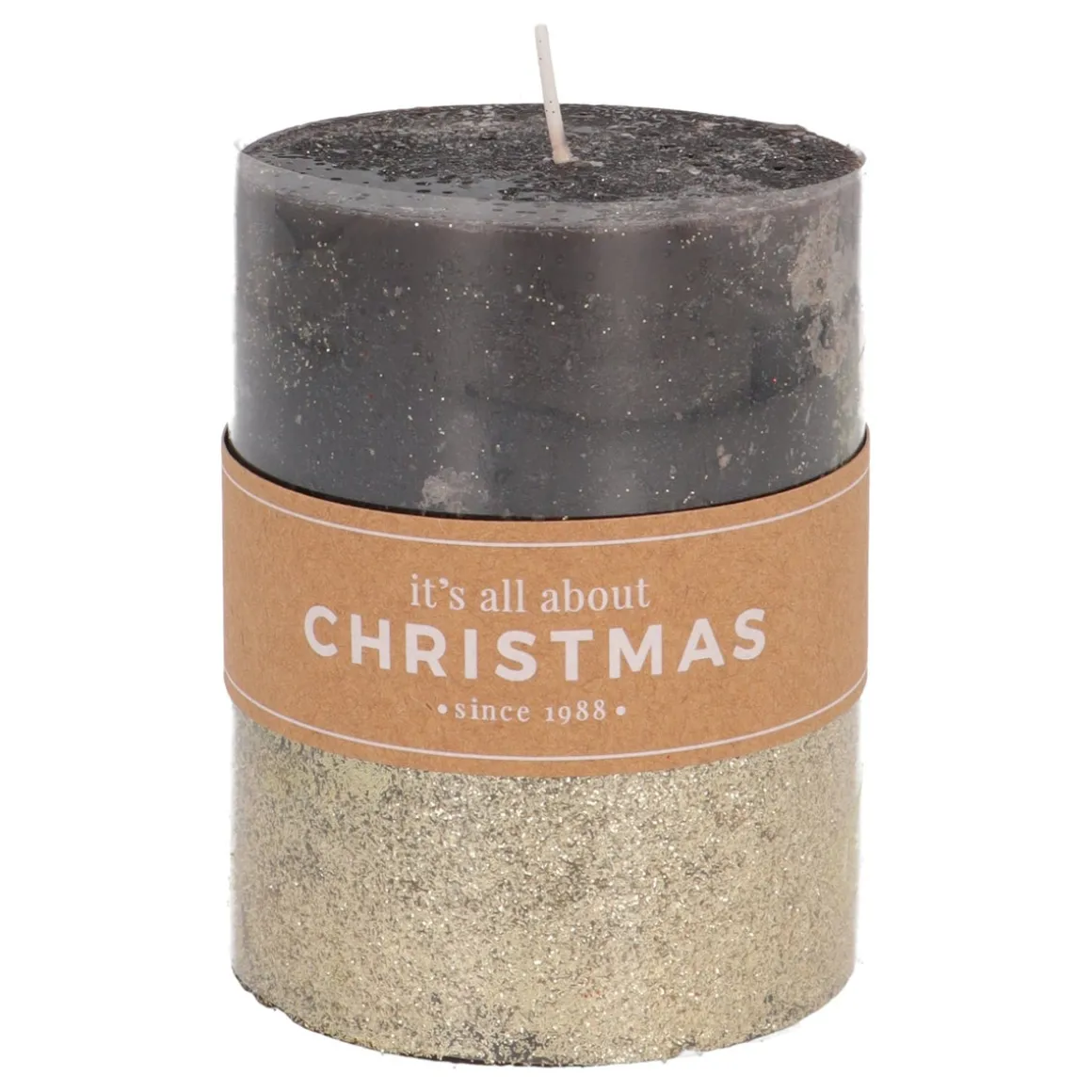 Stumpenkerze, Schwarz Mit Goldenem Glitzer, Paraffin, 10 Cm