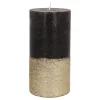 Stumpenkerze, Schwarz Mit Goldenem Glitzer, Paraffin, 15 Cm